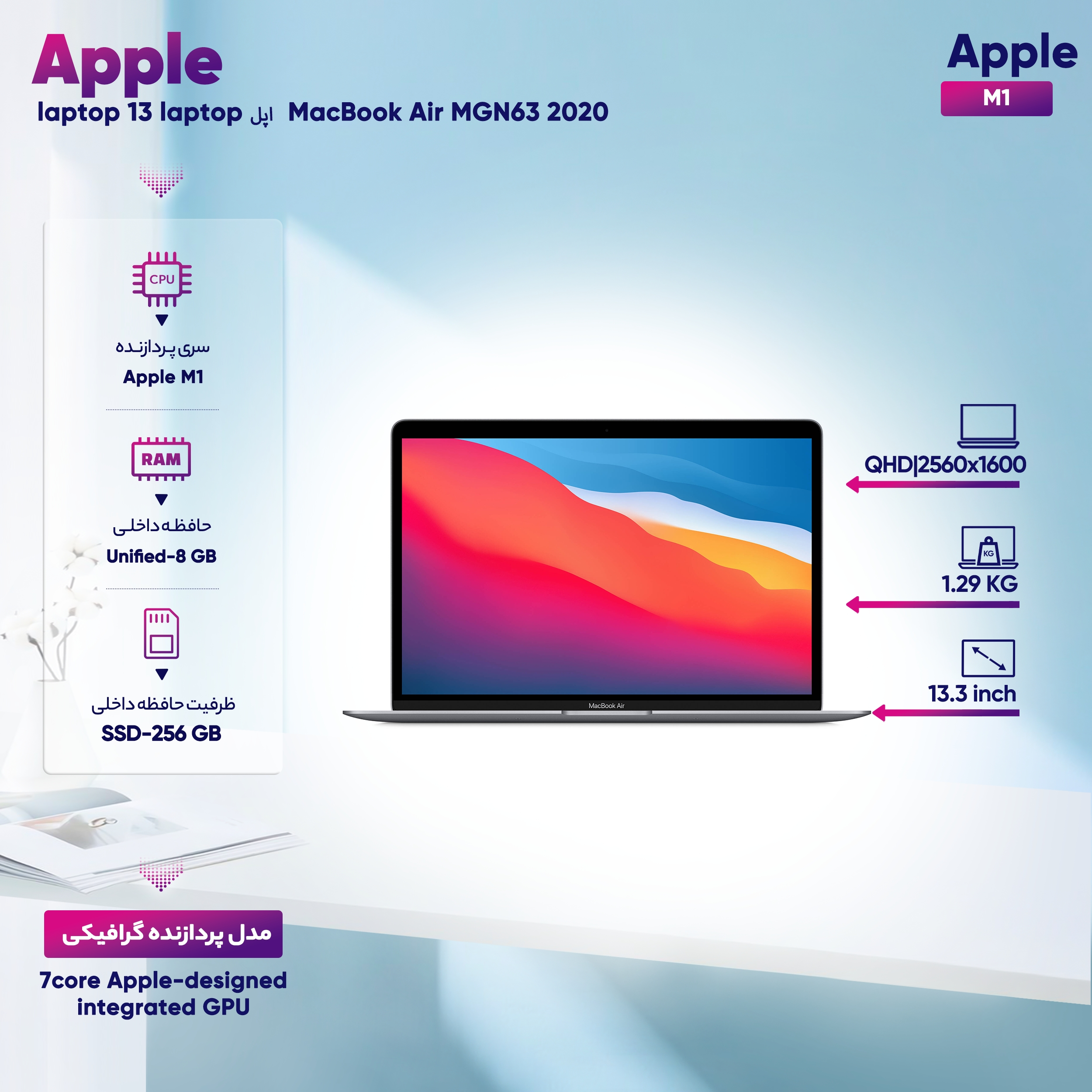 قیمت خرید لپ تاپ 13.3 اینچی اپل مدل MacBook Air MGN63 2020 LLA